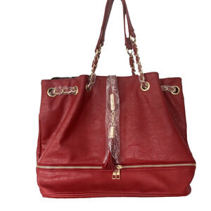 NWT Mellow World Dual Satchel Shoulder Hand Bag Purse Burnt Red Gold Trim Chain